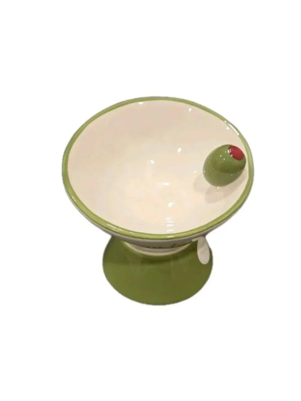 New Dirty Martini W/ Olive Meow-tini Ceramic Raised Tilted Cat Bowl